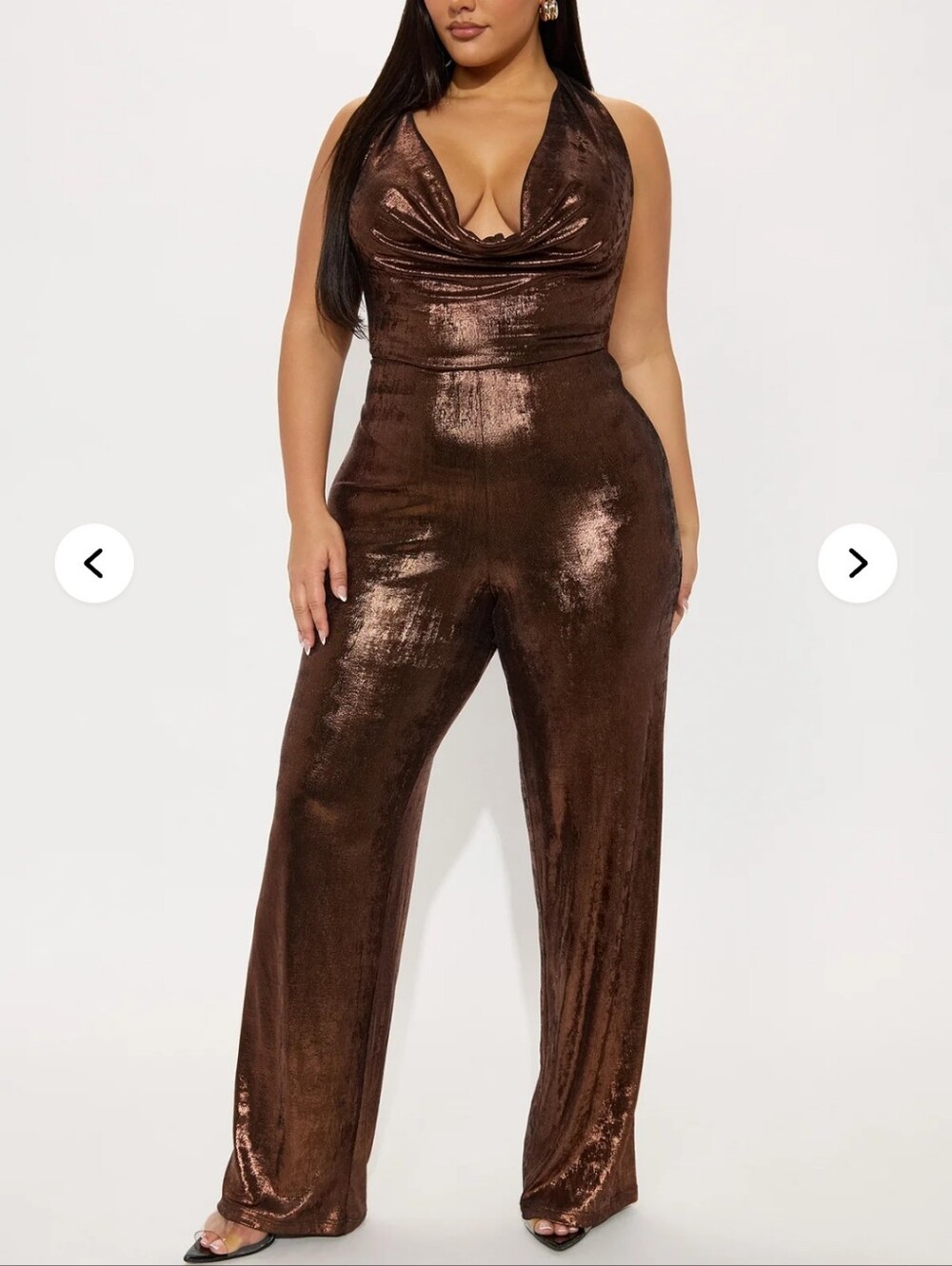 Fashion Nova Bronze Metallic Halter Jumpsuit - Picture 4 of 15
